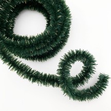 Chenille Bottlebrush Cording in Green + Gold Tinsel ~ 17mm Wired ~ 3 yds.